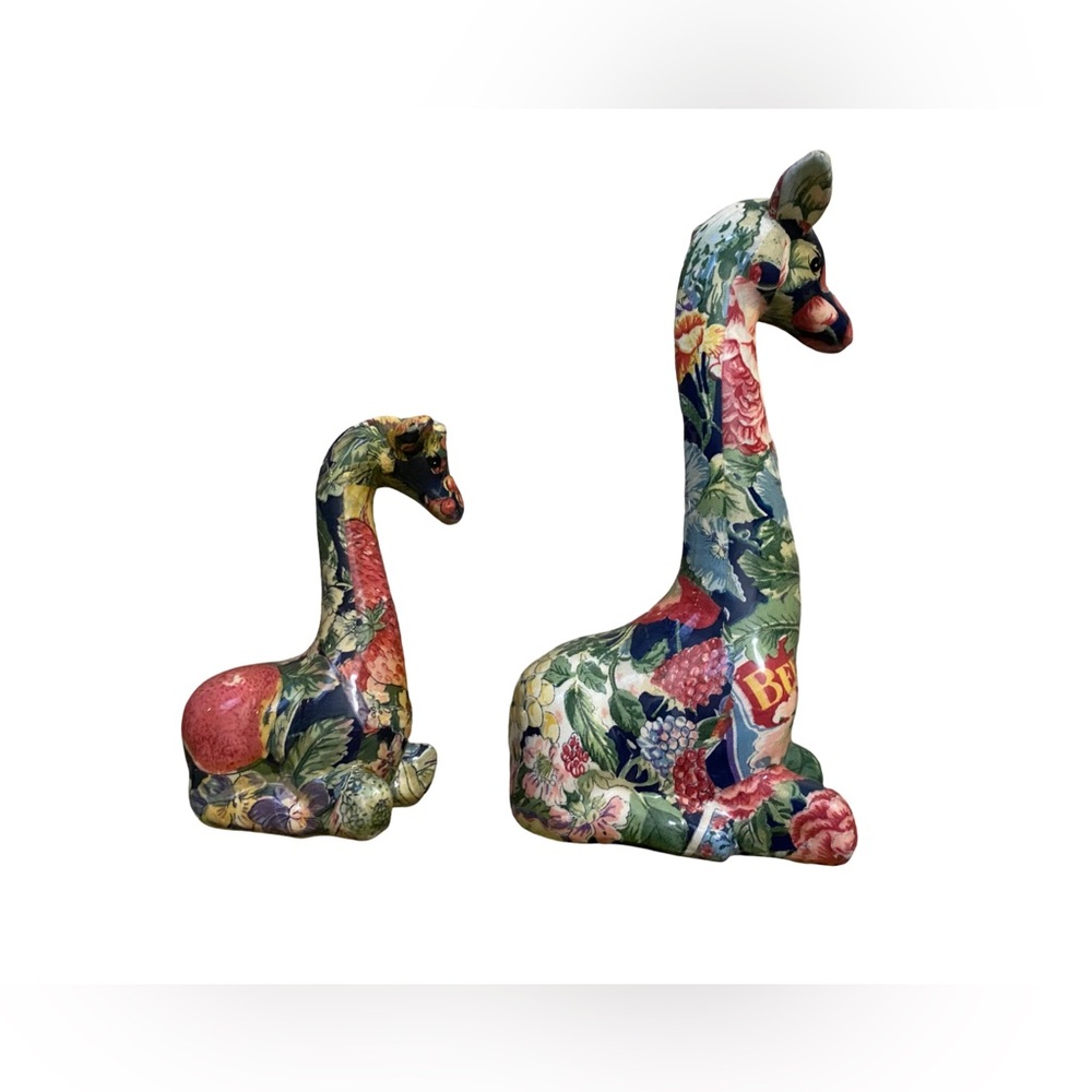 Joan Baker Designs Decoupage Floral Patchwork Giraffe Figurines Set Of 2